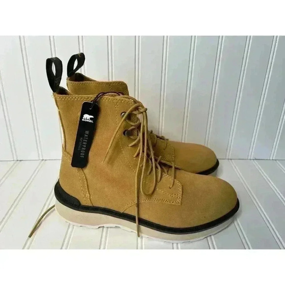 Sorel Hi Line Lace Geo Yellow Jet Waterproof Combat Boots Womens 8.5 NEW - Picture 2 of 5